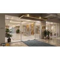 Smoked Sandblasted Glass Pivot Door 12mm UAE for Hotel Interiors